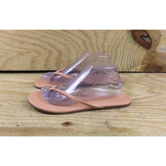 New Tkees Sandals Womens 11 Nude Brown Vegan Leather Flip Flops Slip Ons Brazil - Picture 2 of 6